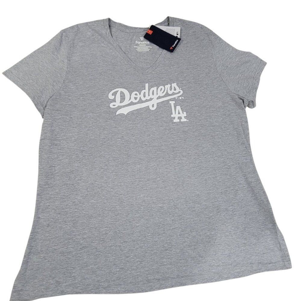 Los Angeles LA Dodgers T Shirt Womens Size 3XL Gray V-Neck Fanatics MLB Baseball